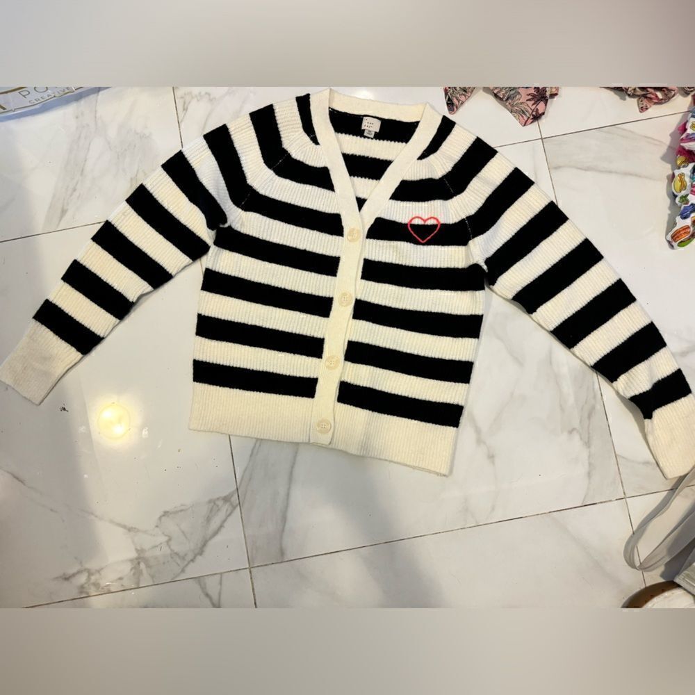 Black and white striped cardigan with a heart #11
